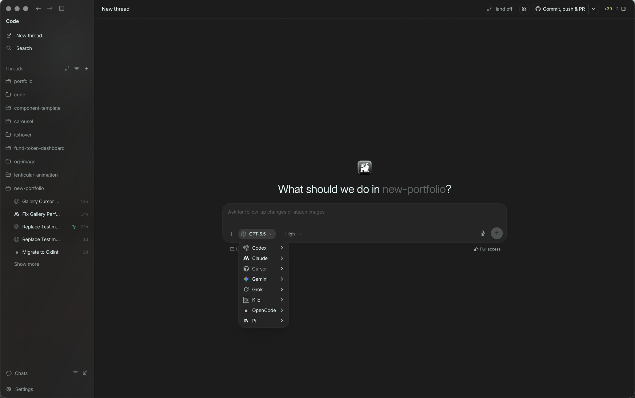 Code overview screen